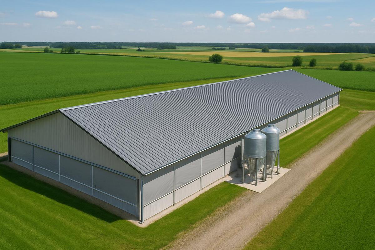 Agricultural curtains installed in commercial poultry house ventilation system improving airflow