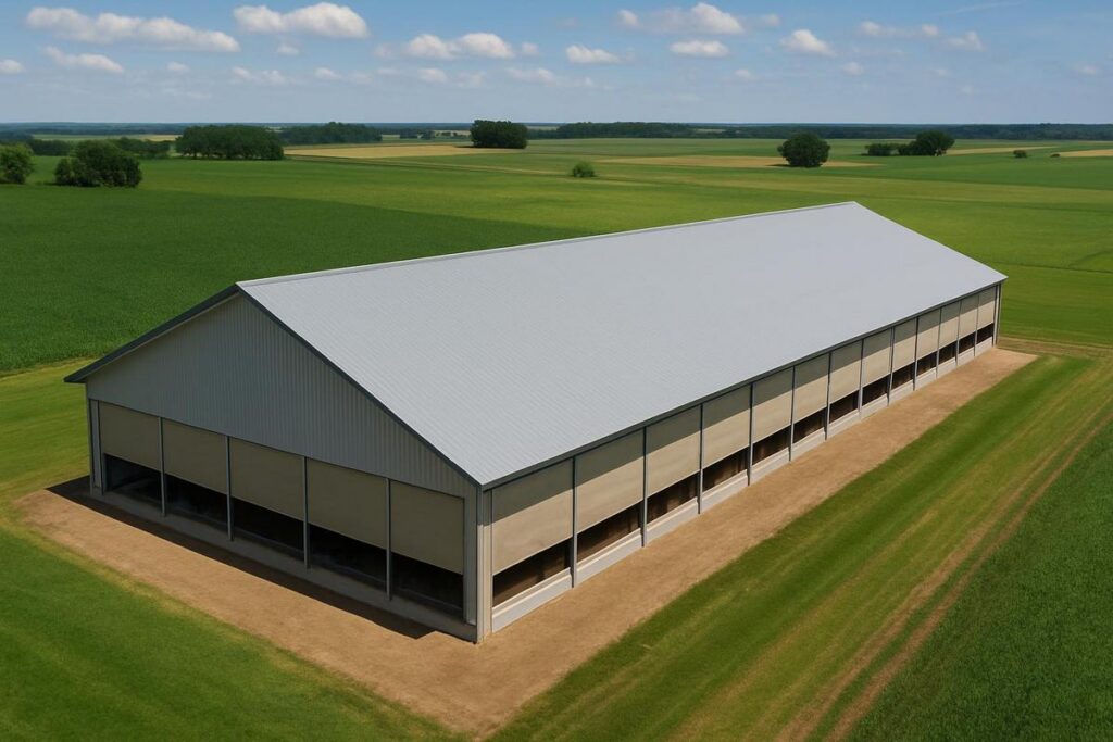 Agricultural barn curtain showing wear patterns and barn curtain lifespan evaluation points